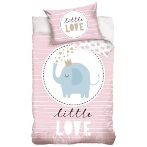 Lenjerie de pat Elefant (roz, little love) pentru copii de grădiniță