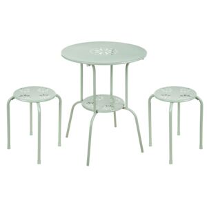 Set masuta si 2 scaune Florale, metal, verde, 68x55 cm