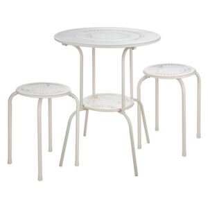 Set masuta si 2 scaune Mandala, metal, alb, 68x55 cm