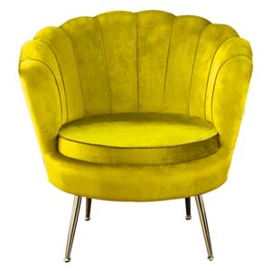 Fotoliu în stil Art-deco, catifea Velvet muştar/crom auriu, NOBLIN