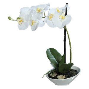 Orhidee artificiala Phalaenopsis alba cu aspect 100% natural in vas ceramic, 38 cm