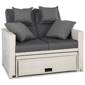 Blumfeldt Zona de confort Rattan canapea pentru camera de zi, cu două locuri, din răchită 121x86x99cm 10cm, plianta siextensibila, alba