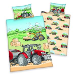 Lenjerie de pat Traktor , pentru copii - Rosu/Albastru