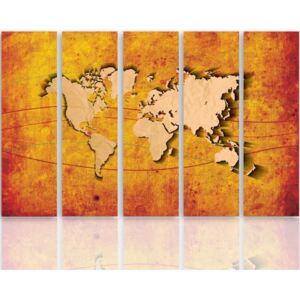 CARO Tablou pe pânză - Orange Map Of The World 100x70 cm