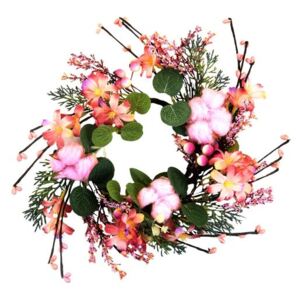 Decoratiune Craciun, coroana cu flori roz, 35 cm