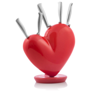 Set 5 cuțite din inox și suport InnovaGoods Heart, roșu