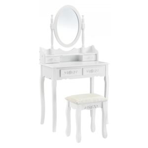 Set Diva masa de toaleta/machiaj cu oglinda si scaun , masa 75 x 75 x 40 cm, scaun 45 x 37 x 28 cm, MDF, alb cu 4 sertare pentru depozitare - P57827233