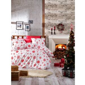 Lenjerie cu cearceaf pentru pat de o persoană, din bumbac ranforsat Nazenin Home Snow Red, 140 x 200 cm