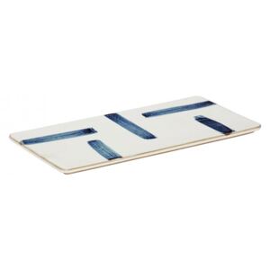 Tocator dreptunghiular alb/albastru din portelan 15x31 cm Porcelain Plate Hubsch