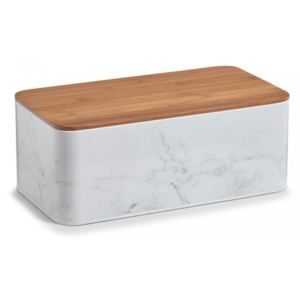 Recipient alb/maro cu capac din metal si lemn 16,5x42,5 cm Bread Box Marble Zeller