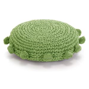 Pernă pardoseală rotundă tricotată, bumbac 45 cm, verde