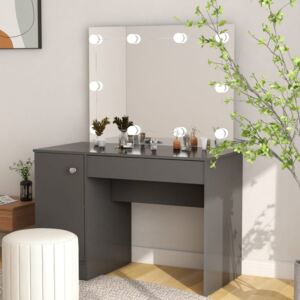 Masă de machiaj cu lumini LED, gri, 110x55x145 cm, MDF