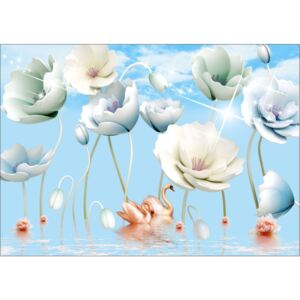 Fototapet Abstract Flori In Albastru Hartie 200x300 cm