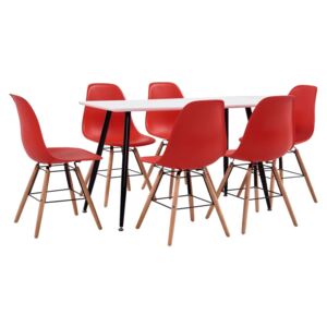 Set de mobilier bucătărie, 7 piese, roșu, material plastic