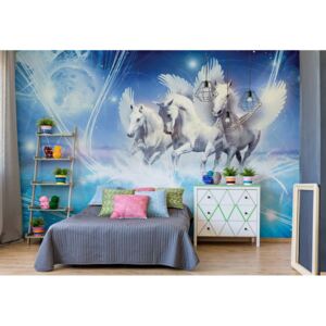 Fototapet - Winged Horses Pegasus Blue Vliesová tapeta - 368x254 cm
