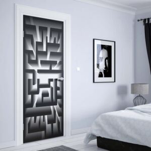 GLIX Tapet netesute pe usă - 3D Geometric Black And White Maze