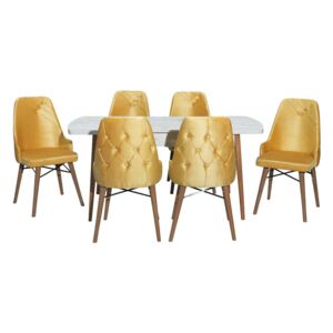 Set masă extensibilă Aris alb cu 6 scaune galbene