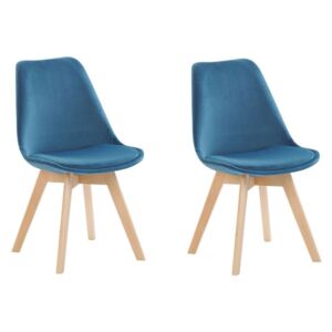 Set de 2 scaune DAKOTA II, catifea, albastru, 47 x 57 x 82 cm