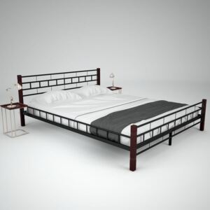 Cadru de pat metalic bază șipci 160 x 200 cm stâlpi lemn