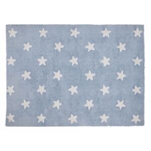Covor dreptunghiular albastru/alb pentru copii din bumbac 120x160 cm Stars Blue White Lorena Canals