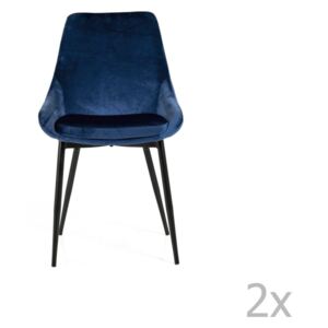 Set 2 scaune cu tapițerie din catifea Tenzo Lex, albastru închis