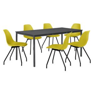 [en.casa]® Masa bucatarie/salon design elegant (160x80cm) + 6 scaune galben mustar elegante / scaun bucatarie/salon