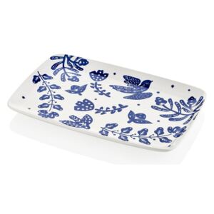 Farfurie din porțelan pentru servire Mia Bloom, 34 x 25 cm, alb - albastru