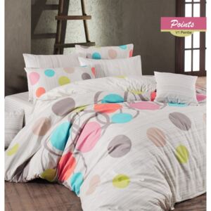 Lenjerie pat 3 piese, bumbac 100% ranforce,1 persoana, Bahar Home, Points Pink