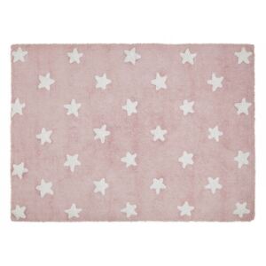 Covor dreptunghiular roz/alb pentru copii din bumbac 120x160 cm Stars Pink White Lorena Canals