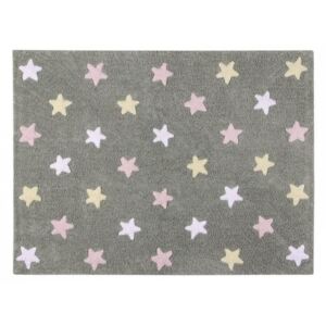 Covor dreptunghiular gri/roz pentru copii din bumbac 120x160 cm Tricolor Stars Grey Pink Lorena Canals