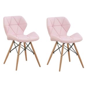 Set 2 scaune tapitate cu piele ecologica si picioare de lemn Provence Pink, l49xA53xH72 cm
