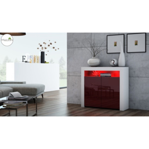 Mazzoni MILA 2D LED skříňka bílá / burgund lesk, obývací pokoj