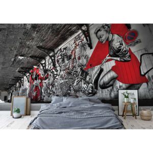Fototapet - Grunge Graffiti Black White Red Vliesová tapeta - 368x254 cm