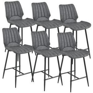 [en.casa]® Set 6 bucati scaune bar Planica New, 102,5 x 46,5 cm, imitatie piele/metal, gri inchis
