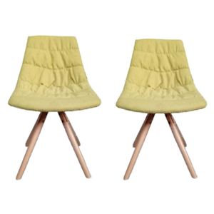 Set 2 scaune tapitate cu stofa, cu picioare de lemn Joy Yellow l47xA54xH80 cm