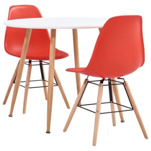Set de mobilier bucătărie, 3 piese, roșu, material plastic