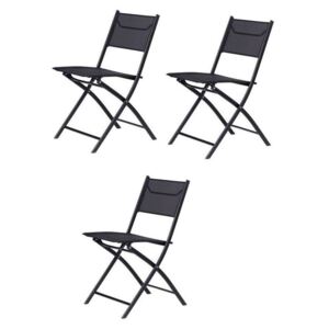 Set 3 scaune pliabile pentru terasa, gradina sau balcon, dimensiune 82x46x56, negru