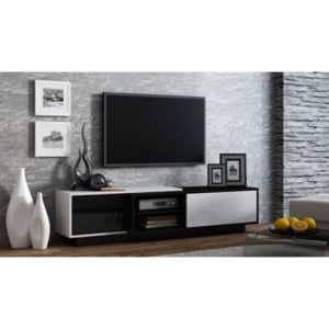 Comoda TV Sigma 1B, negru cu alb, 180x40x43 cm lxAxh