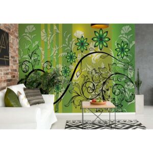 Fototapet - Modern Floral Design With Swirls Green Papírová tapeta - 184x254 cm