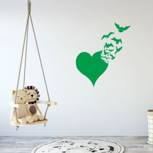 Heart with birds - autocolant de perete Verde deschis 85 x 100 cm