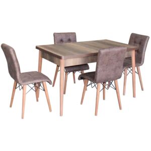 Set masa extensibila cu 4 scaune tapitate Homs 250-30300 nuc-maro 170 x 80 cm