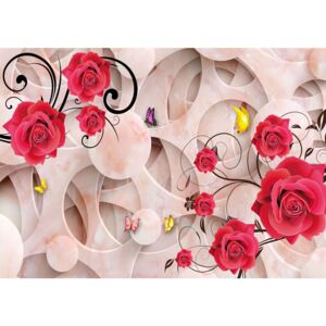 Fototapet Abstract Trandafiri si Fluturi Hartie 250x400 cm