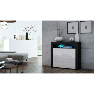 Mazzoni MILA 2D LED skříňka černá / bílá lesk, obývací pokoj