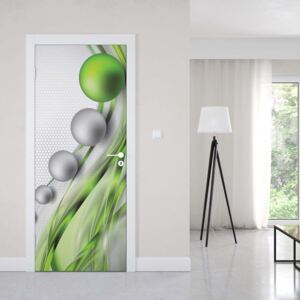 GLIX Tapet netesute pe usă - Modern Abstract 3D Design Silver And Green
