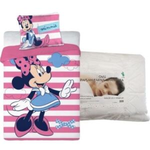 Set lenjerie de pat Minnie Mouse (dungi roz/albe) pentru copii de grădiniță