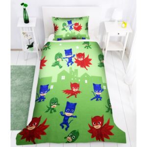 Lenjerie de pat copii Eroii in pijama 2 fundal verde