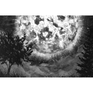 Tablou lună radiantă pe cerul de noapte în design alb-negru