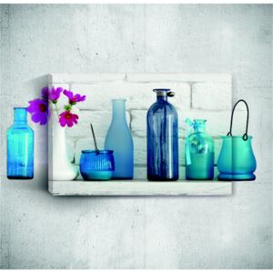 Tablou de perete 3D Mosticx Blue Bottles With Flowers, 40 x 60 cm