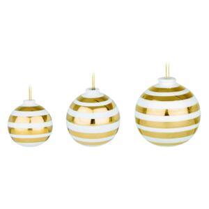 Set 3 globuri de Crăciun din ceramică Kähler Design Omaggio, alb-auriu