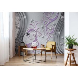 Fototapet - Ornamental Silver And Purple Swirl Design Vliesová tapeta - 416x254 cm